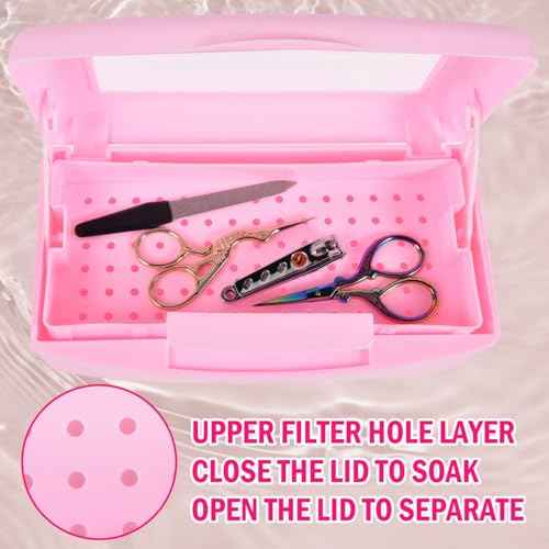 YoleShy Nail Tool Cleaning Box Pink Plastic Clean Container for Tweezers Esthetician Essentials Clean Jar for Hair Salon, Spa & Cutter Manicure Equipment-Nail Art Tool