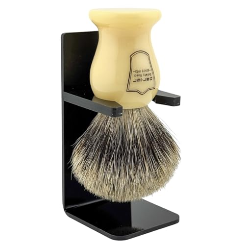 Parker 3-Band Pure Badger Bristle Shaving Brush ? Faux Ivory Handle, Classic Wet Shave Brush for Lathering Shaving Soaps & Creams with Bladed Razors