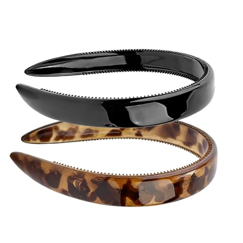 AHONEY 2-Pack Tortoise Shell Headbands with Teeth - Black & Brown, No-Slip Hair Accessories for Women