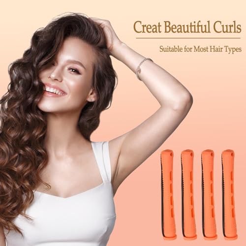 Orange 60-Piece Plastic Perm Rods Curlers Set with Steel Pintail for Hair Styling