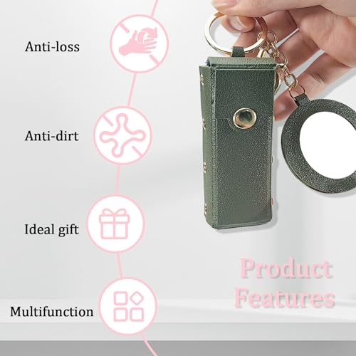 Leather Lipstick Holder Keychain with Mirror – 2 Pack