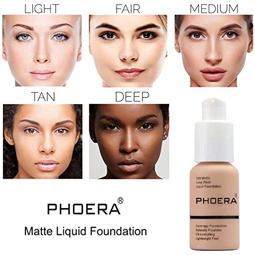 PHOERA Foundation, PHOERA Matte Liquid Foundation,PHOERA Makeup for Women, PHOERA Foundation Full Coverage Concealer, 30ml 24HR Matte Oil Control Concealer (102- Nude*2)