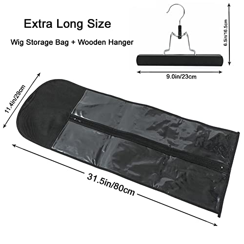2Pcs Hair Extension Storage Bag with Wooden Hanger, 31.5 Inch