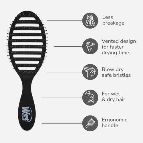 Wet Brush Speed Dry Hair Brush, Black Frost - Vented Design & Soft HeatFlex Bristles Are Blow Dry Safe - Ergonomic Handle Manages Tangles - Pain-Free Hair Accessories