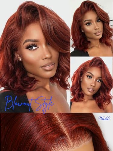 Nadula Reddish Brown Yaki Straight Bob Wig 7x5 Lace Front Human Hair Pre-Plucked