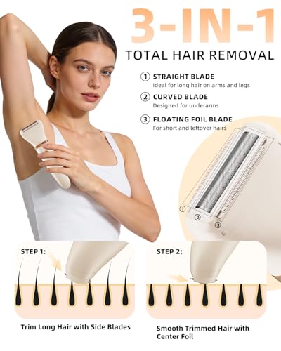 Ufree Off-White 3-in-1 Women's Bikini Trimmer Electric Razor & Grooming Kit