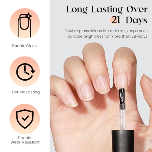 MIZHSE 2 Pcs Gel Base and No Wipe Top Coat Set for Long-Lasting Shine