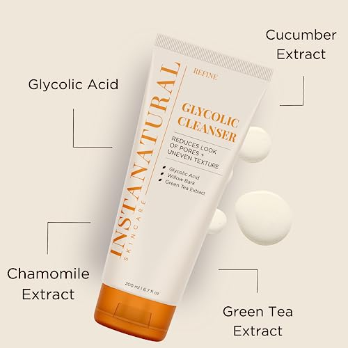 InstaNatural Glycolic Acid Cleanser Face Wash for Women & Men, Gently Exfoliating, Pore Minimizer, Anti Aging, Blackhead Remover, Acne Facial Treatment with Botanical Extracts, 6.7 Fl Oz