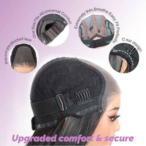 U&A Ua Hair 9x7 Glueless Synthetic Lace Front Wig Wear And Go Pre Plucked Pre Cut Straight Wig Vivid Self Growing Clean Hairline with Tiny Knots Natural No Glue Wig 22Inch