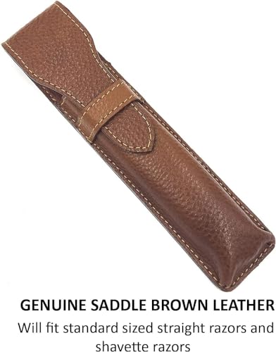 Parker Saddle Brown Leather Straight Razor Case – Hand-Stitched