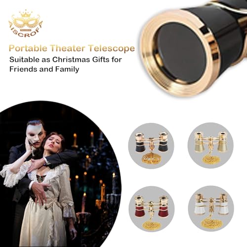 AiScrofa Opera Glasses Binoculars 3X25,Mini Binocular Compact Lightweight,with Chain for Adults Kids Women in Musical Concert (Black with Chain)