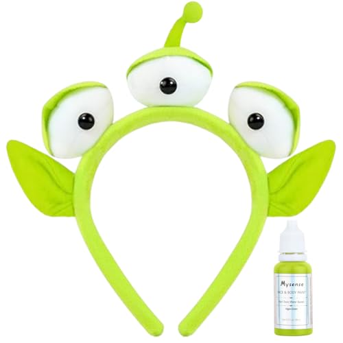 Mysense Alien Headband and Ogre Green Face Paint Kit,Alien Costume Accessories for Women Adults,Halloween Ears Headband for Cosplay Theme Parties