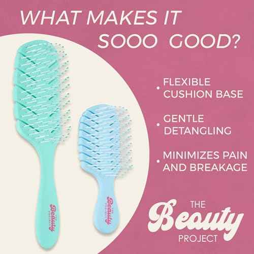 2 Pack Detangling Brush for All Wet or Dry Hair Types - Pain-Free Brushing, Vented Hair Brush - Lightweight Handle - Mommy and Me Brush Set (Green Blue)