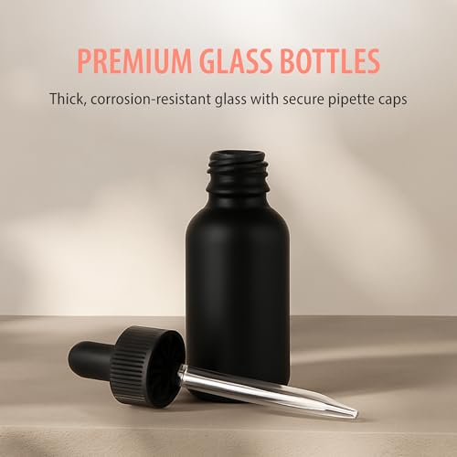 Black Glass Dropper Bottles 1 oz - 24 Pack Essential Oil Bottles