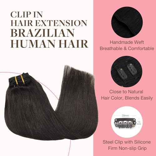 GOO GOO Clip in Hair Extensions Real Human Hair, Remy Human Hair Extensions Clip ins for Women, Natural Human Hair, 20inch 120g 7Pcs, 2 Dark Brown