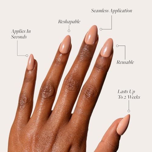 Glamnetic Press-On Nails & Adhesive Nail Tabs - Los Angeles | Blush Nude Pink Short Almond Nails in Glazed Finish | 15 Sizes - 30 Nail Kit with Adhesive Tabs
