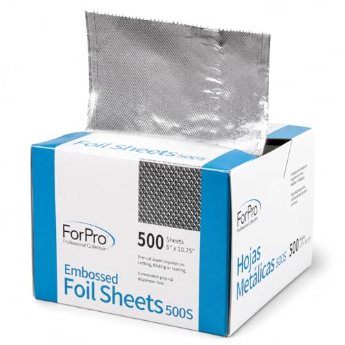 ForPro Professional Embossed Hair Foil Sheets 500-Count, 5x10.75 Inch Pre-Cut Aluminum for Highlights & Color