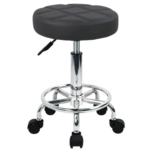 WKWKER Round Rolling Stool with Footrest PU Leather Height Adjustable 360° Swivel Stool with Wheels Office Chair Home Drafting Work Studio Shop SPA Salon Small (Grey)