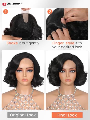 WIGNEE Short Curly Bob Wig 10" Heat-Resistant Glueless