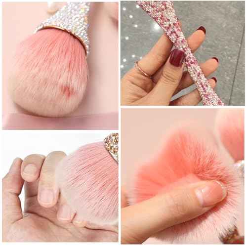 2 PCS Nail Art Dust Brush Shiny Rhinestone Nail Fust Brush Ultra Soft Nylon Dust Brush for Nails Large Brush Cleaner Nail Brushes for Nail Art Cleaner Tools Shape Nail Brush & Makeup Brush