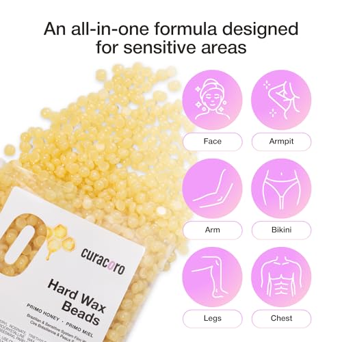 Curacoro Italian Wax Beans - 200g Hard Wax Beads for Full Body Hair Removal on Face, Body, Brazilian, Bikini, Legs, Underarms, Skin-Friendly Waxing Beads for Women & Men, Made in Italy (Honey)