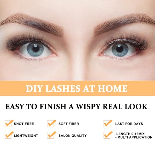 B&Q Lash Clusters 280PCS Natural Eyelash Clusters 50D D 18mm Individual Lash Wispy Eyelash Extension with Soft Thin Band Classic Look Pesta?as Postizas Comfortable DIY at Home(50D-D-18mm)