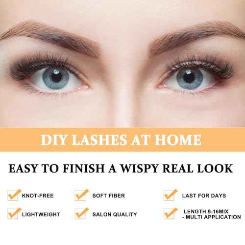 B&Q Lash Clusters 280PCS Natural Eyelash Clusters 40D D 9-16mm Individual Lash Wispy Eyelash Extension with Soft Thin Band Classic Look Pesta?as Postizas Comfortable DIY at Home(40D-D-9-16mm)