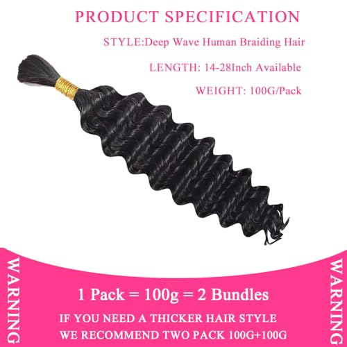 Deep Wave Braiding Hair 50g 22" Boho Curly Human Hair Bundle