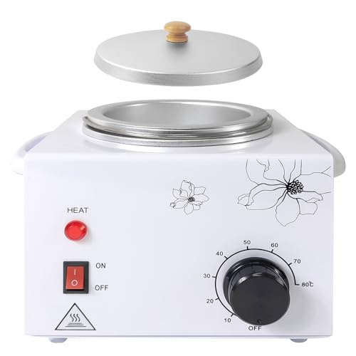Portable Wax Warmer Machine for Painless Hair Removal, Women Men Professional Wax Heater with Adjustable Temperature Set, 20pcs Sticks (White - Single Pot)