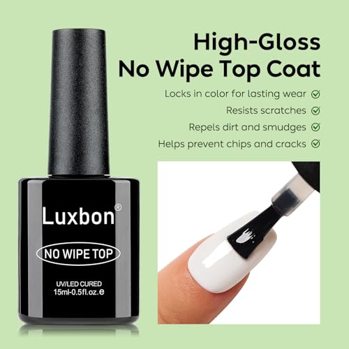 Luxbon No Wipe Gel Base Top Coat Set 2×15ml BT15ML for UV Nail Manicure