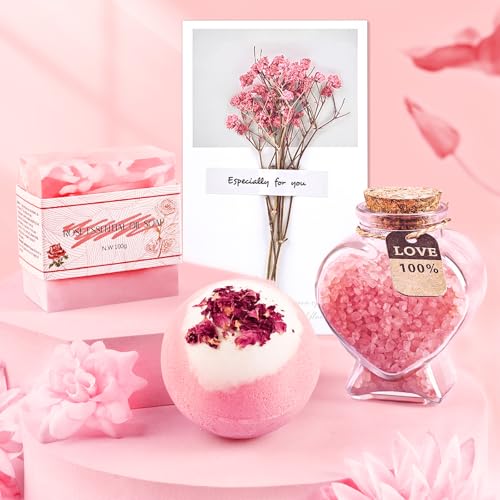 Gifts for Women Self Care Gifts Get Well Soon Gifts, Rose Relaxation Spa Gift Basket Sets with Luxury Flannel Blanket, Unique Mothers Day Mom Gifts Basket for Mom Wife Grandma Sister Friend