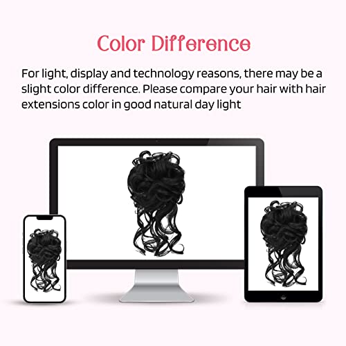 HOOJIH 2PCS Messy Bun Hair Piece, Tousled Updo with Tendrils Hair Bun Extensions Wavy Curly Hair Wrap Ponytail Hairpieces Hair Scrunchies for Women HB010 Dasiy - Black