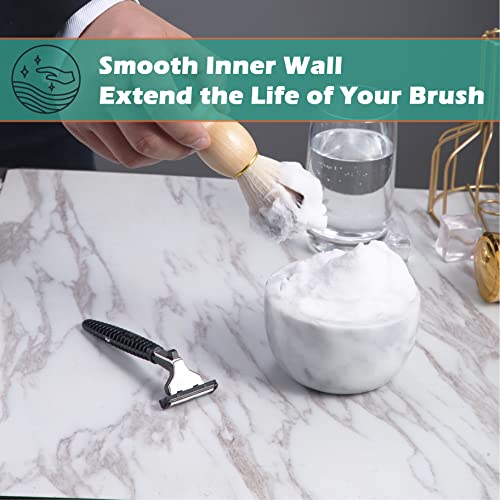 Marble Shaving Bowl for Shaving Soap & Cream, Shave Soap Cup Keep Warm Better, Produce Rich Foam Shaving Mug, Easy to Lather, Shaving Cup Gift for Men(White Grey)