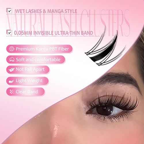 Fairy Lash Clusters Manga Cluster Eyelash Whybraw Anime Lash Clusters Spiky Eyelashes Extensions Natural Look C Curl Individual Wispy 8-18MM 140pcs Wet-Look Eye Lash Ultra-Thin Clear Lash Band