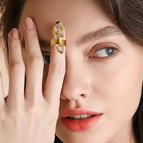 Jean Beau Finger Nail Ring for Women Teen Art Crystal Rhinestones CZ Finger Cap Cover Tip Rings Gold Metal Nail Decoration Nail Protect Fashion Jewelry Gift