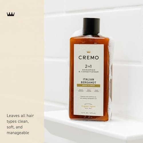 Cremo Italian Bergamot 2 in 1 Shampoo & Conditioner for Men,Notes of Italian Bergamot,Neroli Blossom,and Fresh Vetiver,16 Fl Oz,(Pack of 2)