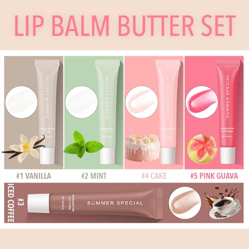 5PCS Summer Special Lip Balm Butter Set - Natural Shea Butter & Avocado Oil, Hydrating Non-Sticky&Lightweight, Soothes & Softens Dry Lips, Lip Care Gift Set