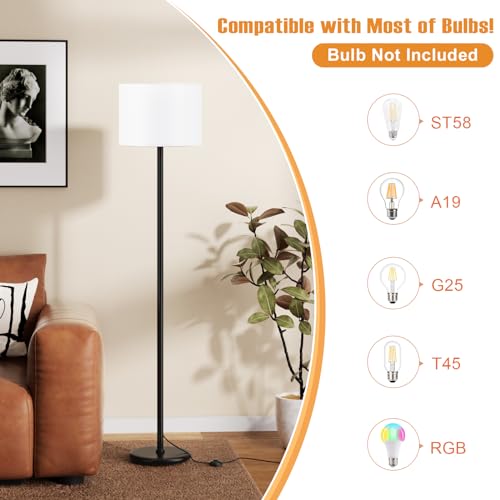 Ambimall Floor Lamp for Living Room, Modern Floor Lamp with Shade, Tall Lamps for Living Room, Bedroom, Office, Dining Room, Stick Floor Lamp with Linen Lampshade(without Bulb)