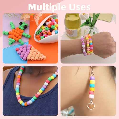 150Pcs 10mm Small Silicone Beads for Hair Braids, Soft Jellyish Pony Hair Beads with 5mm Hole + 50 Rubber Bands and 1 Beader for Braiding, DIY Bracelets Necklaces Crafts (Multicolors)