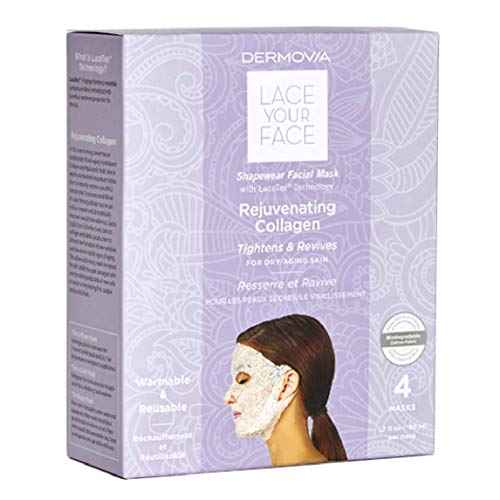 LACE YOUR FACE Patented Compression Facial Mask, AS SEEN ON SHARK TANK, Reusable Biodegradable Cotton Anti Aging Skin Care, Rejuvenating Collagen, 4 pack