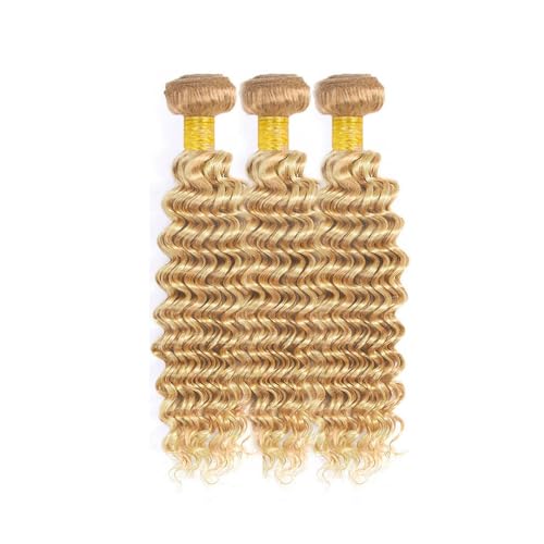 Deep Wave Human Hair Bundles 26 28 30 Inch 27/613 Blonde