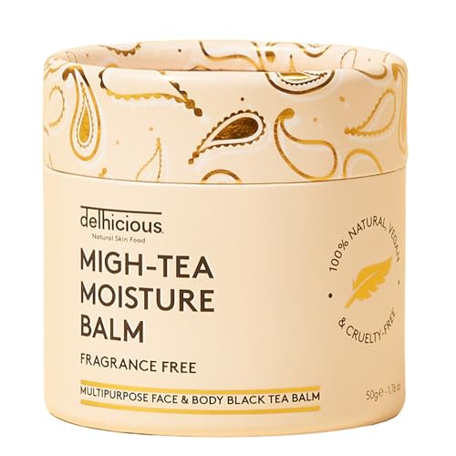 Delhicious Fragrance Free Face & Body Balm for Dry Sensitive Skin - Migh-Tea Moisture Shea Butter Moisturizer - Eczema Relief, Psoriasis Treatment - Natural, Vegan, Ayurveda - 50g