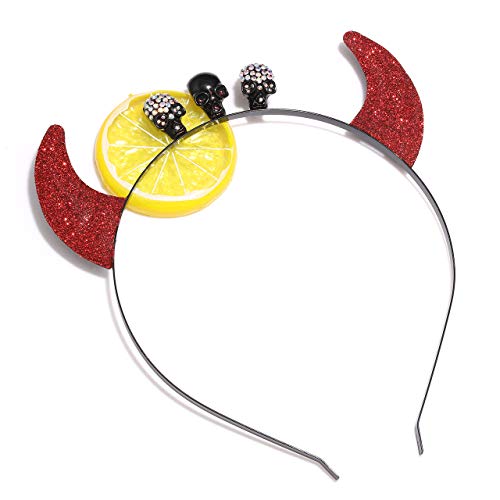 METOBAR Halloween Glitter Devil Horns Headband Sequin Hair Hoops Fancy Skull Rhinestone Headbands for Women Child Paryt Headwear Halloween Costume Accessory