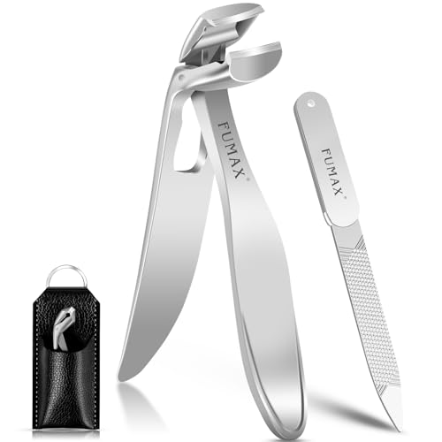 Nail Clippers for Men Thick Toenails, Large Angled Toenail Clippers for Seniors, Mess Free Wide Opening Toe Nail Clippers with Catcher, Heavy Duty Nail Cutter Trimmer with Long Handle & Sharp Blade