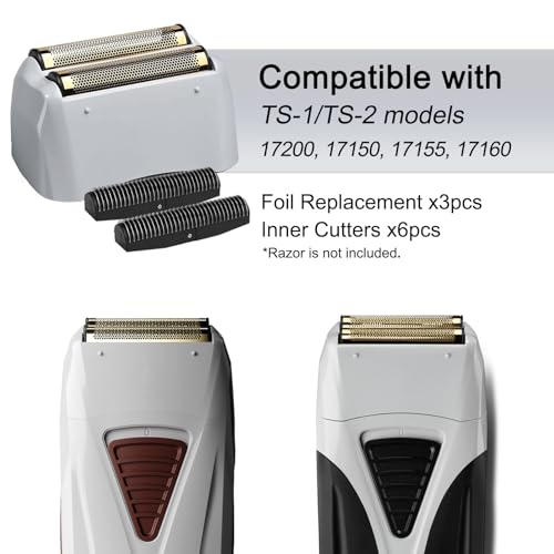 3Pack Gold Pro Foil and Cutters Replacement for Andis TS-1, TS-2 (17150/17155/17200) Shavers. (Foil Replacement x3, inner cutters x6)