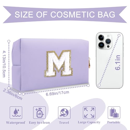 Personalized Makeup Bag with Initial Patch - PU Leather Cosmetic Pouch