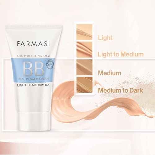 FARMASi Make Up BB Cream Beauty Balm, Full-Coverage Foundation, Concealer, Moisturizer BB Cream for All Skin Types, 1.7 fl. oz. / 50 ml (Light to medium)