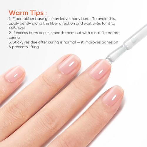 Modelones Fiber Rubber Base Gel for Nails - 15ml Clear, Self-Leveling & Reinforcing