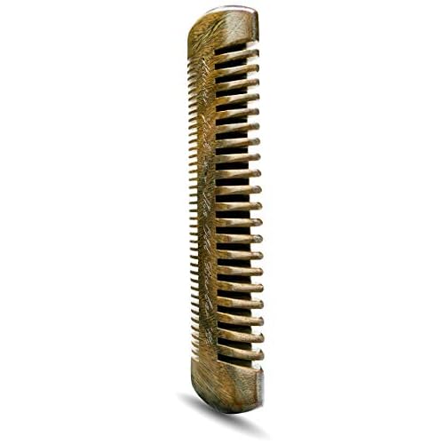 Premium Sandalwood Beard Comb for Men - Natural Wooden Comb with Dual Fine & Coarse Teeth, Anti-Static Mustache Comb, No Snag or Pull, Pocket Size with PU Leather Case, Ideal Grooming Kit for Him