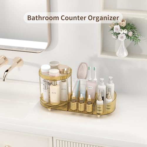 Rotating Makeup Organizer with 2 Perfume Trays & 5 Compartments - Space Saving Vanity Storage